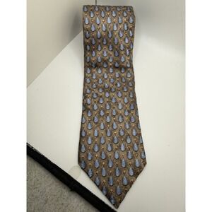 Ermenegildo Zegna Silk Tie Paisley Teardrop Jacquard Italy Designer Brown Blue